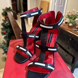 Charles Jourdan Black and Red Strappy Heels